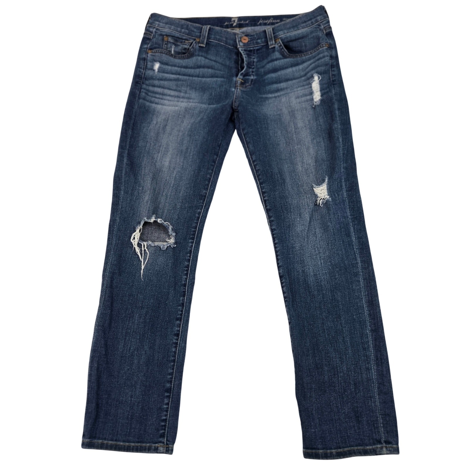 7 For All Mankind Josefina Skinny Boyfriend Jeans Distressed Button Fly 26 30x26